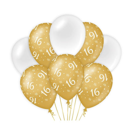 Ballonnen 16 Jaar Goud Wit 30cm 8st van Paper Dreams koop je bij Partywinkel