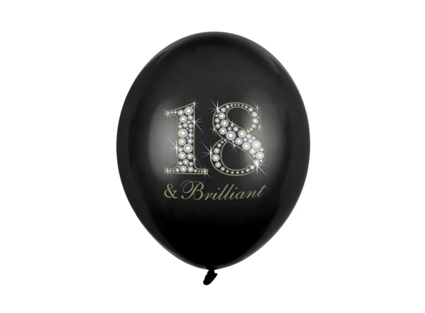 Ballonnen 18 Jaar & Brilliant Zwart 30cm 6st van Partydeco koop je bij Partywinkel