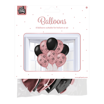 Ballonnen 18 Jaar Rose Zwart 30cm 8st van Paper Dreams koop je bij Partywinkel