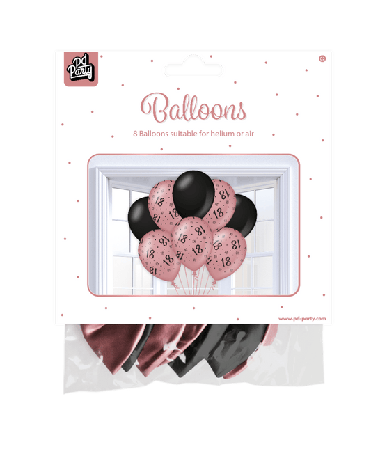 Ballonnen 18 Jaar Rose Zwart 30cm 8st van Paper Dreams koop je bij Partywinkel