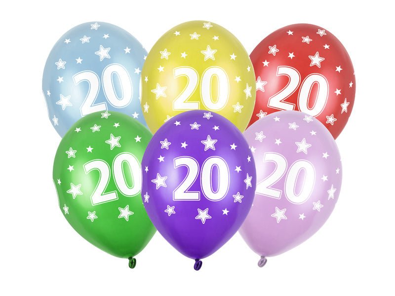 Ballonnen 20 Jaar Gekleurd Metallic 30cm 6st van Partydeco koop je bij Partywinkel