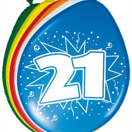 Ballonnen 21 Jaar 30cm 8st - Partywinkel - 8714572082211