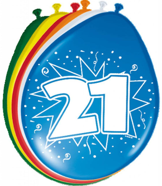 Ballonnen 21 Jaar 30cm 8st - Partywinkel - 8714572082211