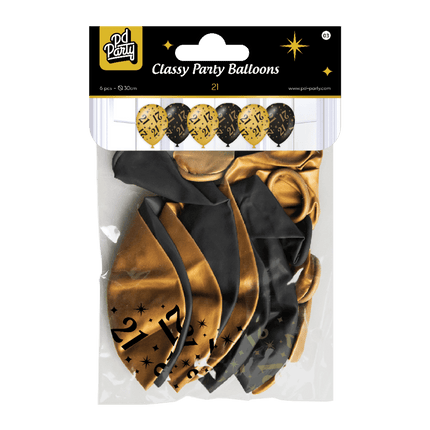 Ballonnen 21 Jaar Goud Zwart 30cm 6st van Paper Dreams koop je bij Partywinkel