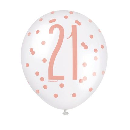 Ballonnen 21 Jaar Rose Goud 30cm 6st van Unique koop je bij Partywinkel