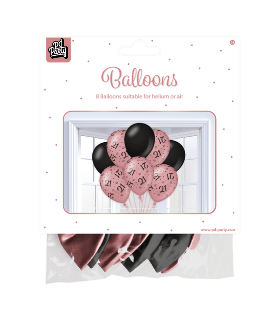Ballonnen 21 Jaar Rose Zwart 30cm 8st van Paper Dreams koop je bij Partywinkel