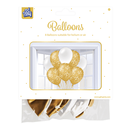 Ballonnen 25 Jaar Goud Wit 30cm 8st van Paper Dreams koop je bij Partywinkel
