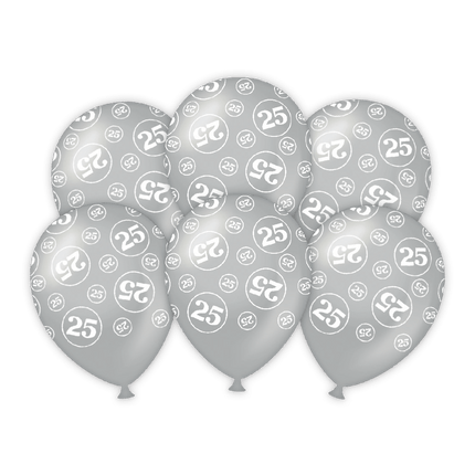 Ballonnen 25 Jaar Zilver 30cm 6st van Paper Dreams koop je bij Partywinkel