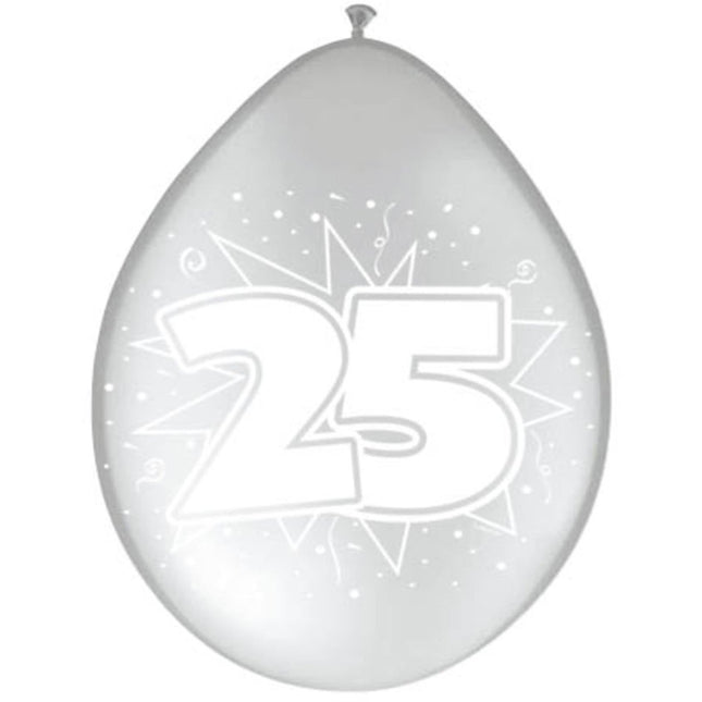 Ballonnen 25 Zilver Metallic 30cm 8st - Partywinkel - 8714572082457