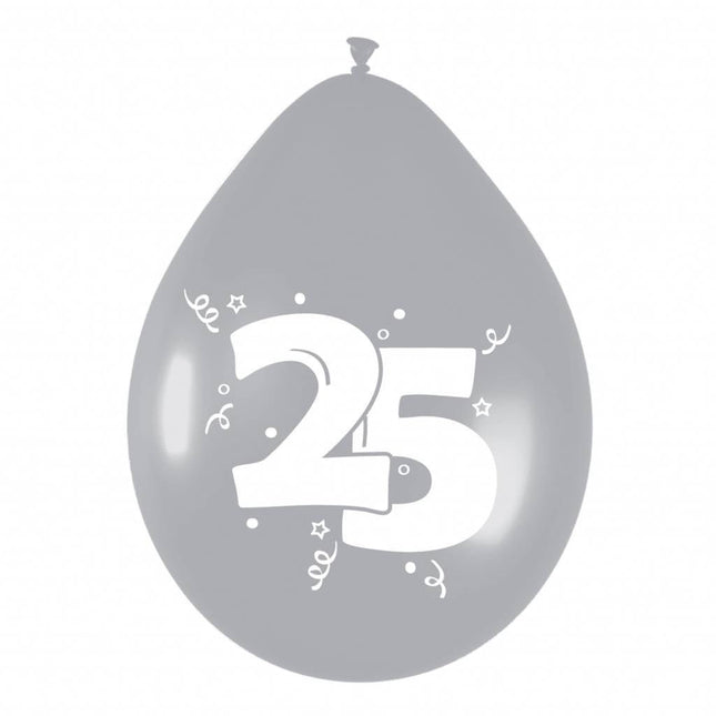 Ballonnen 25 Zilver Party 30cm 6st - Partywinkel - 8711319422965