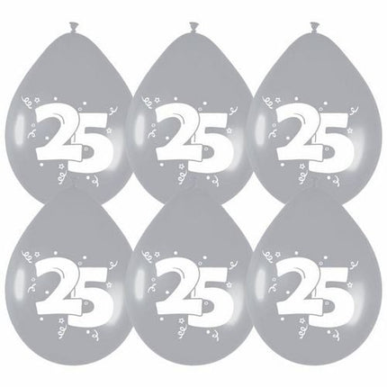 Ballonnen 25 Zilver Party 30cm 6st - Partywinkel - 8711319422965