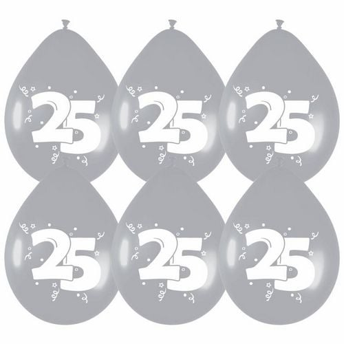Ballonnen 25 Zilver Party 30cm 6st - Partywinkel - 8711319422965