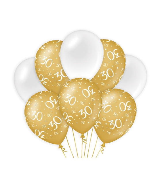 Ballonnen 30 Jaar Goud Wit 30cm 8st van Paper Dreams koop je bij Partywinkel