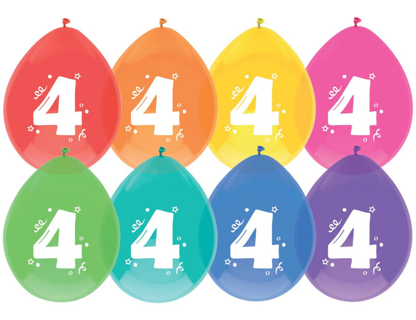 Ballonnen 4 Jaar Gekleurd 30cm 8st van Haza Witbaard koop je bij Partywinkel