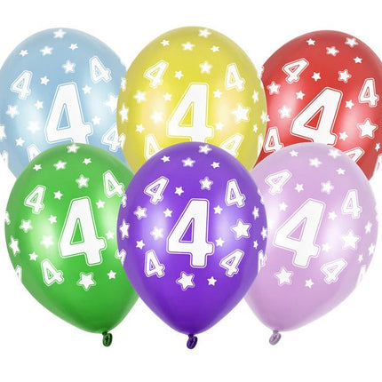 Ballonnen 4 Jaar Gekleurd Metallic 30cm 6st van Partydeco koop je bij Partywinkel
