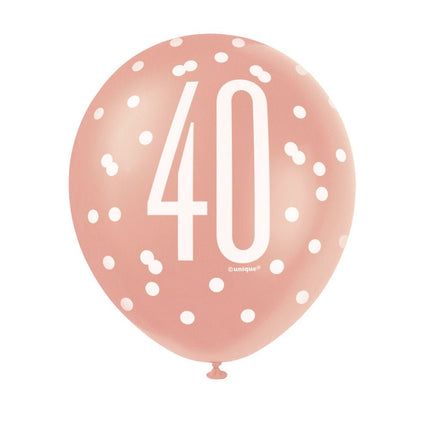 Ballonnen 40 Jaar Rose Goud 30cm 6st van Unique koop je bij Partywinkel