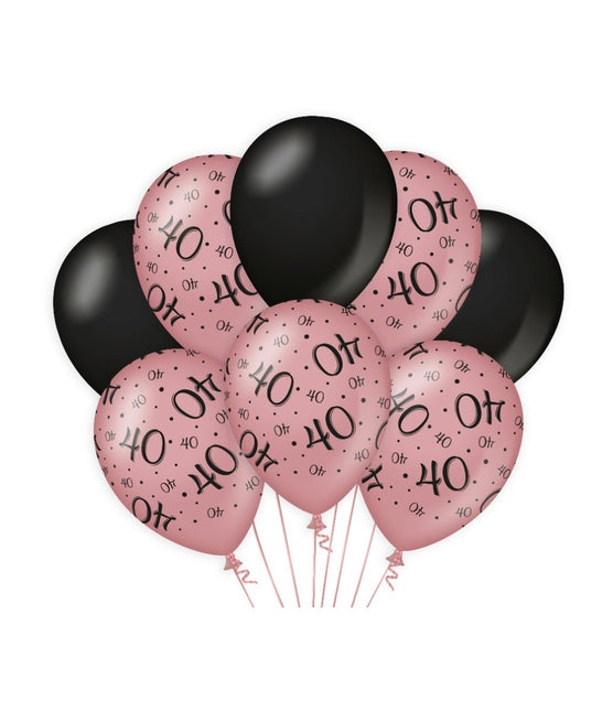 Ballonnen 40 Jaar Rose Zwart 30cm 8st van Paper Dreams koop je bij Partywinkel