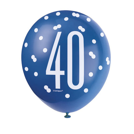 Ballonnen 40 Jaar Stippen Blauw 30cm 6st van Unique koop je bij Partywinkel