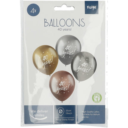 Ballonnen 40 Years 33cm 4st van Folat koop je bij Partywinkel