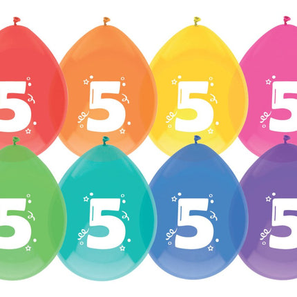 Ballonnen 5 Jaar Gekleurd 30cm 8st van Haza Witbaard koop je bij Partywinkel