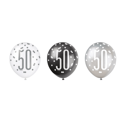 Ballonnen 50 Jaar Stippen Zwart 30cm 6st van Unique koop je bij Partywinkel