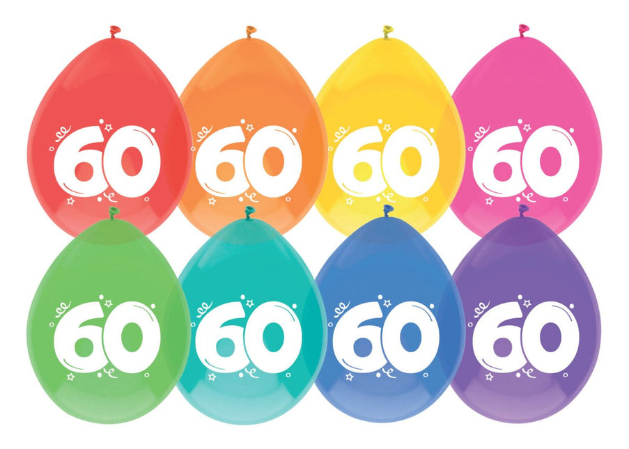 Ballonnen 60 Jaar Gekleurd 30cm 8st van Haza Witbaard koop je bij Partywinkel