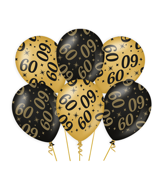 Ballonnen 60 Jaar Goud Zwart 30cm 6st van Paper Dreams koop je bij Partywinkel