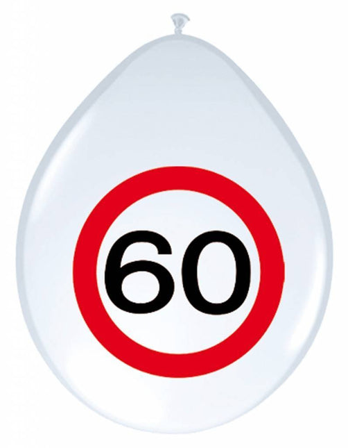 Ballonnen 60 Jaar Verkeersbord 30cm 8st - Partywinkel - 8714572053853