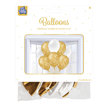 Ballonnen 65 Jaar Goud Wit 30cm 8st van Paper Dreams koop je bij Partywinkel