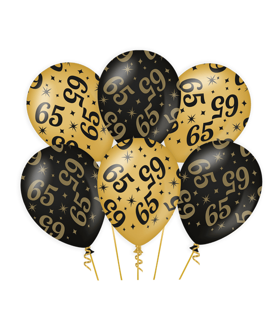 Ballonnen 65 Jaar Goud Zwart 30cm 6st van Paper Dreams koop je bij Partywinkel