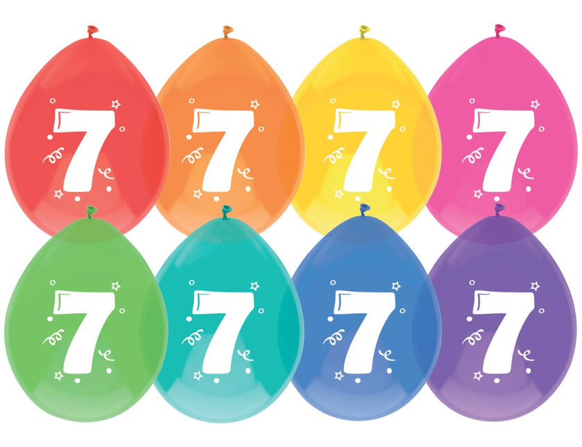 Ballonnen 7 Jaar Gekleurd 30cm 8st van Haza Witbaard koop je bij Partywinkel