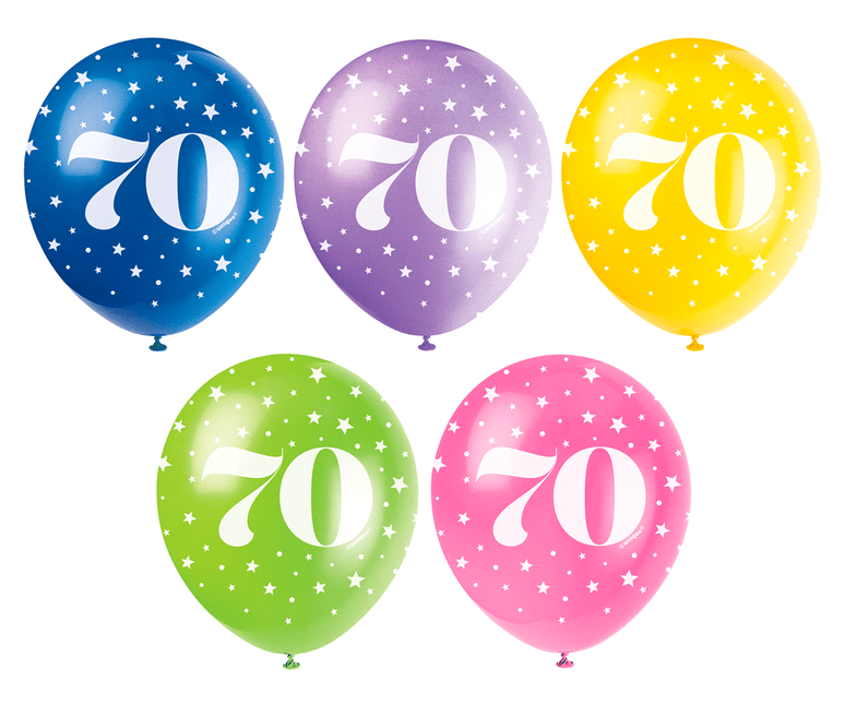 Ballonnen 70 Jaar Confetti 30cm 5st van Unique koop je bij Partywinkel