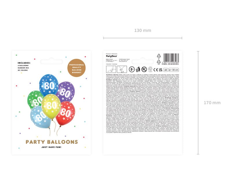 Ballonnen 80 Jaar Gekleurd Metallic 30cm 6st van Partydeco koop je bij Partywinkel