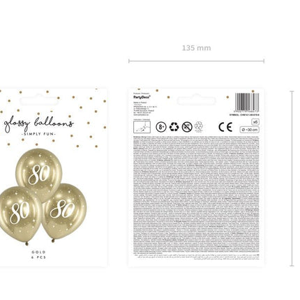 Ballonnen 80 Jaar Goud 30cm 6st van Partydeco koop je bij Partywinkel