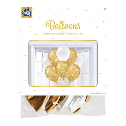 Ballonnen 80 Jaar Goud Wit 30cm 8st van Paper Dreams koop je bij Partywinkel