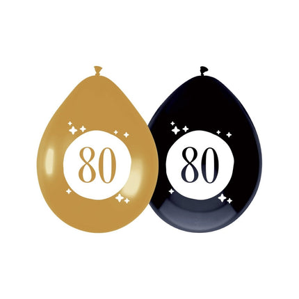Ballonnen 80 Jaar Zwart Goud 30cm 6st van Haza Witbaard koop je bij Partywinkel