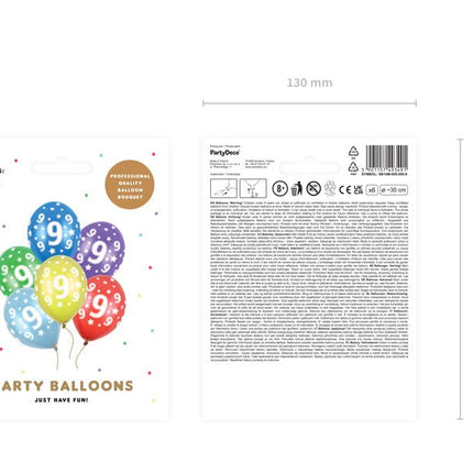 Ballonnen 9 Jaar Gekleurd Metallic 30cm 6st van Partydeco koop je bij Partywinkel