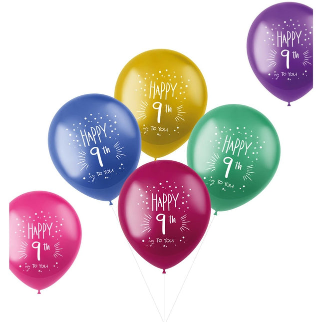 Ballonnen 9 jaarHappy 9th 33cm 6st van Folat koop je bij Partywinkel
