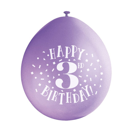Ballonnen Happy Birthday 3 Jaar 28cm 10st van Unique koop je bij Partywinkel