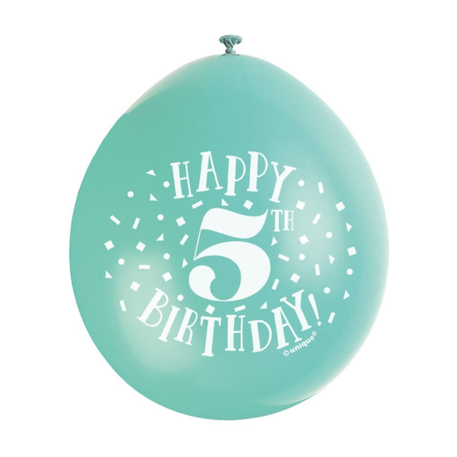 Ballonnen Happy Birthday 5 Jaar 28cm 10st van Unique koop je bij Partywinkel