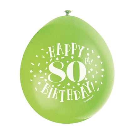 Ballonnen Happy Birthday 80 Jaar 28cm 10st van Unique koop je bij Partywinkel