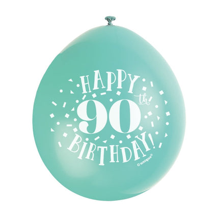 Ballonnen Happy Birthday 90 Jaar 28cm 10st van Unique koop je bij Partywinkel