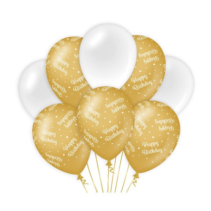Ballonnen Happy Birthday Goud Wit 30cm 8st van Paper Dreams koop je bij Partywinkel