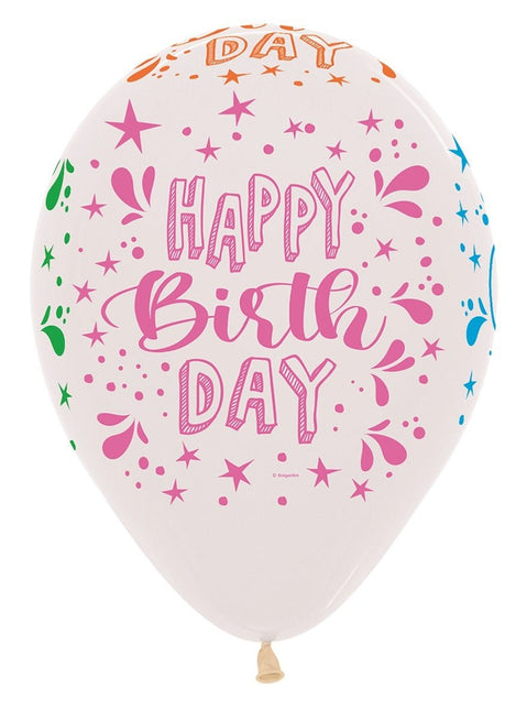 Ballonnen Happy Birthday Neon Splash Clear 30cm 25st van Sempertex koop je bij Partywinkel