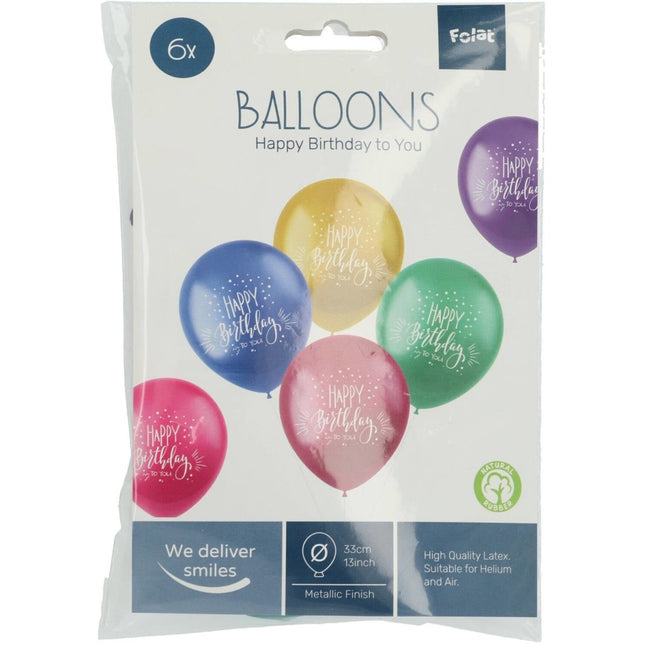 Ballonnen Happy Birthday To You Gekleurd 33cm 6st van Folat koop je bij Partywinkel