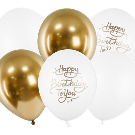 Ballonnen Happy Birthday To You Goud 30cm 6st van Partydeco koop je bij Partywinkel