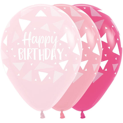 Ballonnen Happy Birthday Triangles Pink Mix 30cm 25st van Sempertex koop je bij Partywinkel