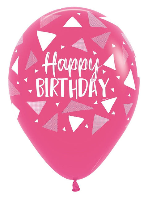 Ballonnen Happy Birthday Triangles Pink Mix 30cm 25st van Sempertex koop je bij Partywinkel