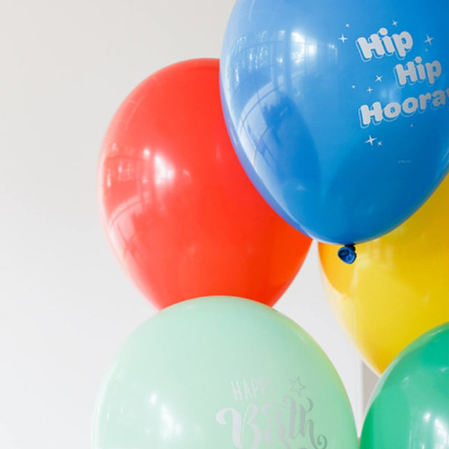 Ballonnen Hip Hip Hooray Gekleurd 33cm 6st van Folat koop je bij Partywinkel