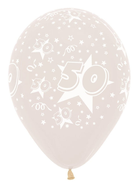 Ballonnen Number 50 Stars Crystal Clear 30cm 25st van Sempertex koop je bij Partywinkel